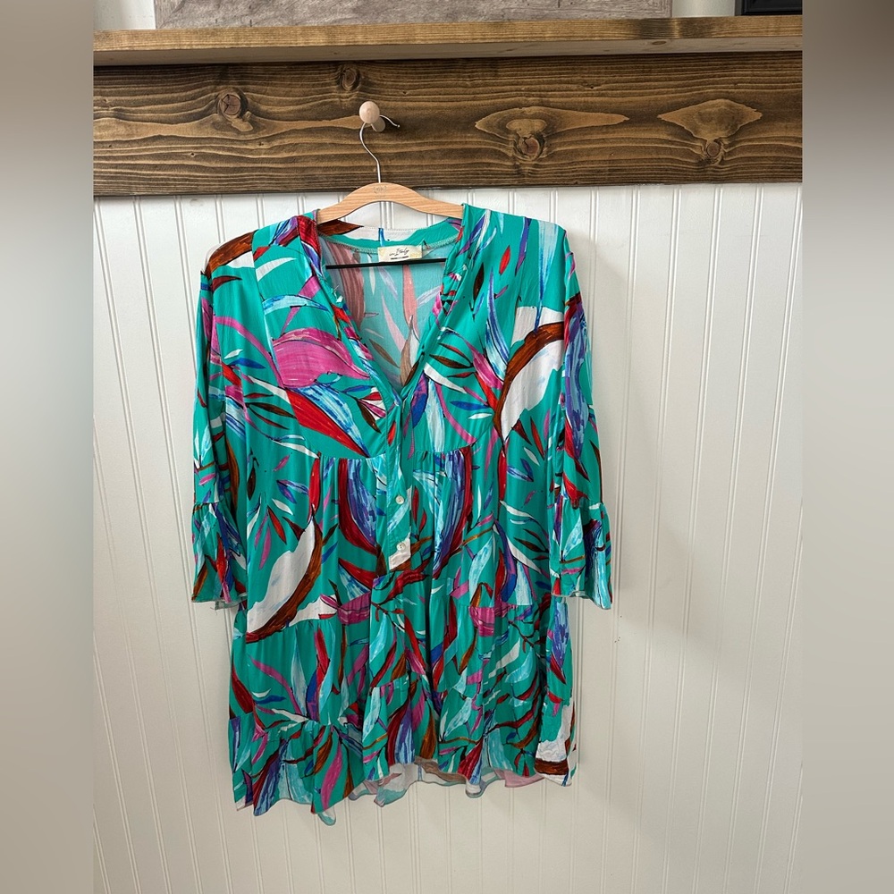 Tropical Teal and Pink Tunic Mini Dress Sz M colorful
Island